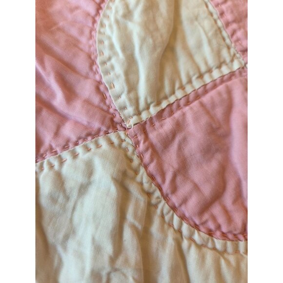 Handmade Pink White Patchwork Quilt Baby Blanket Throw 32x39 Cottagecore Prarie - Picture 5 of 7